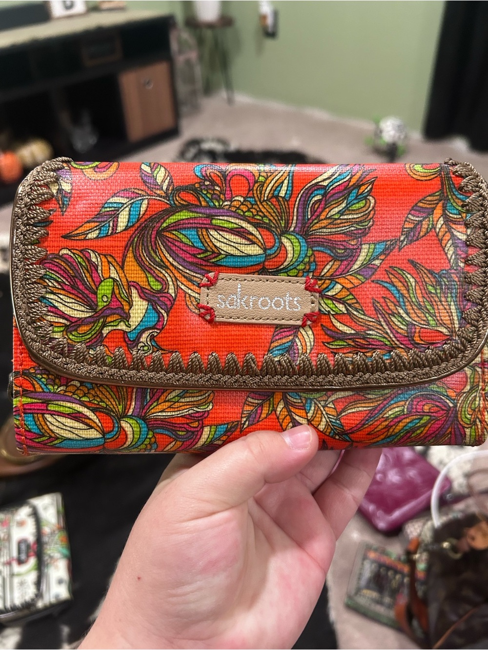 Sakroots Orange Multicolor Floral Fold-Over Wallet